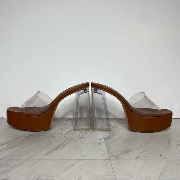 New! Larroude Dolly Lucite Clear Vinyl Brown Platform Sandal 9 - Picture 7 of 14